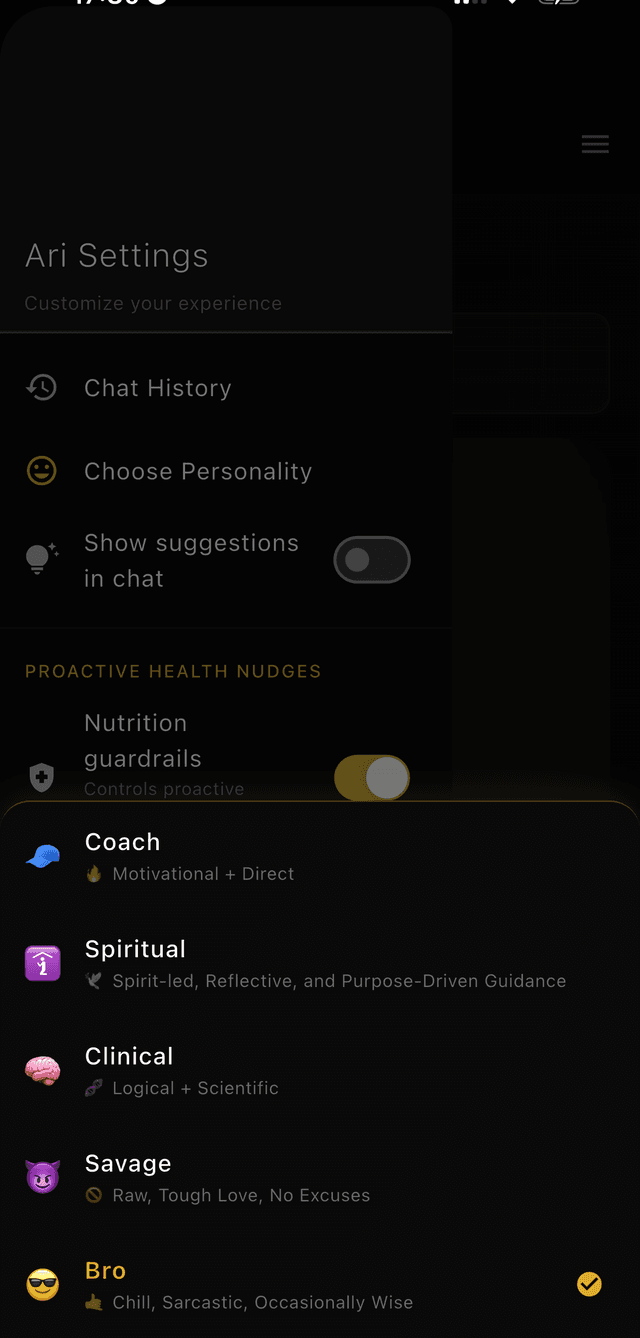 Ari personality settings