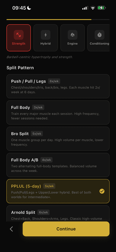 Training style and split selection