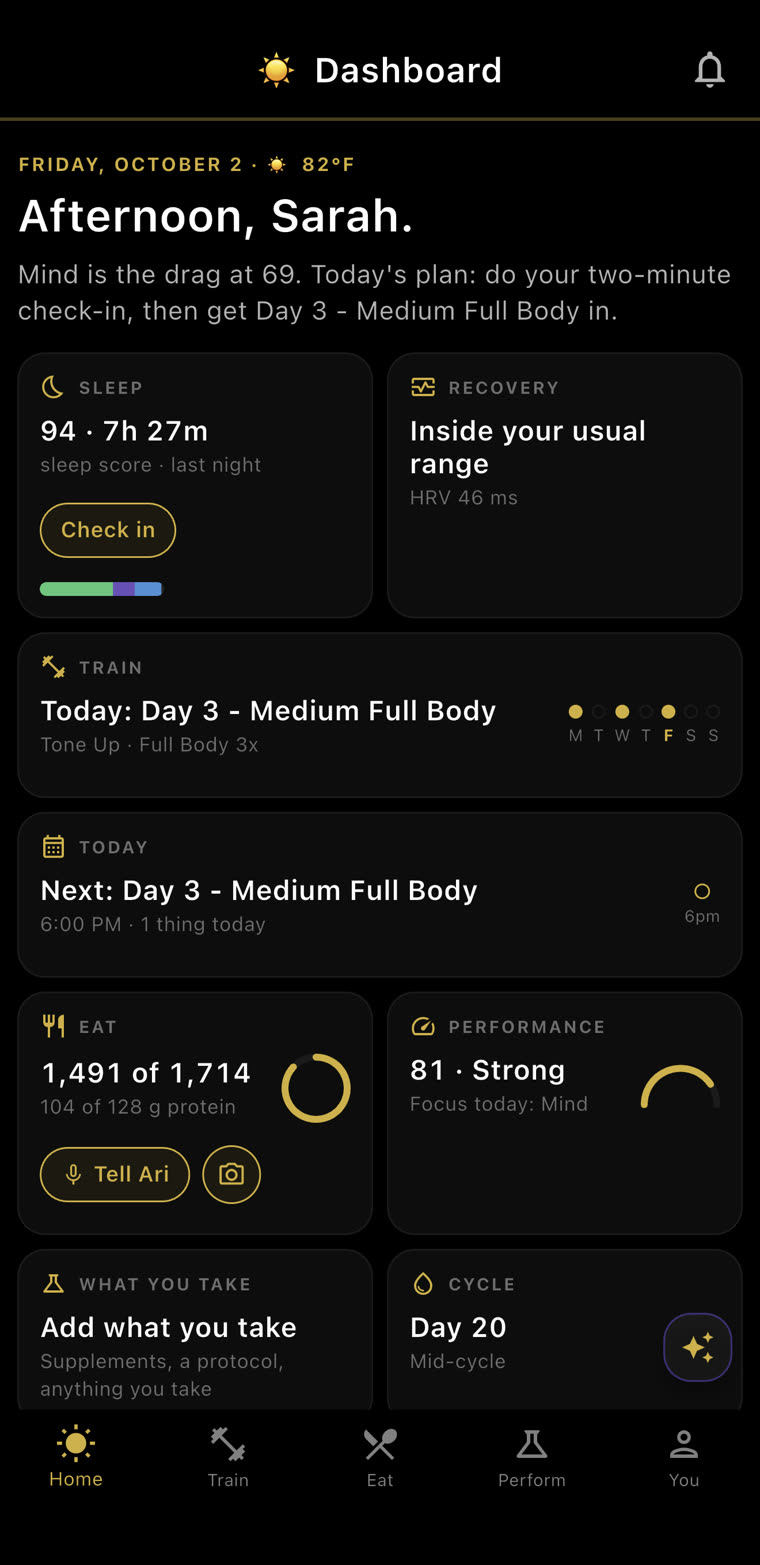 Her dashboard, with her cycle day on it