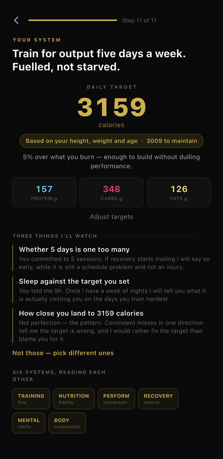 His system: train for output five days a week, 3,159 calories, and the three things Ari will watch