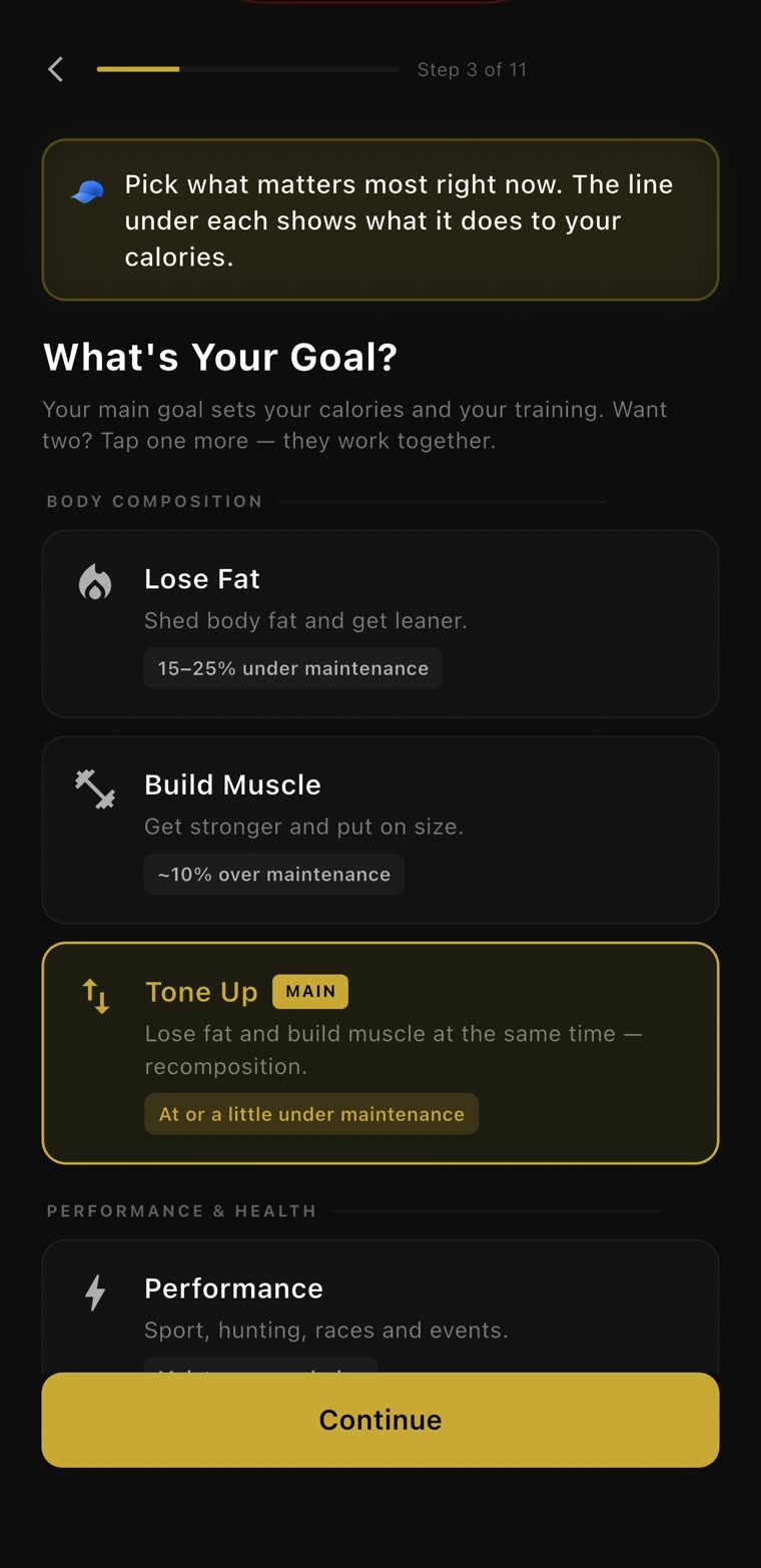 What’s your goal? Each one shows what it does to your calories